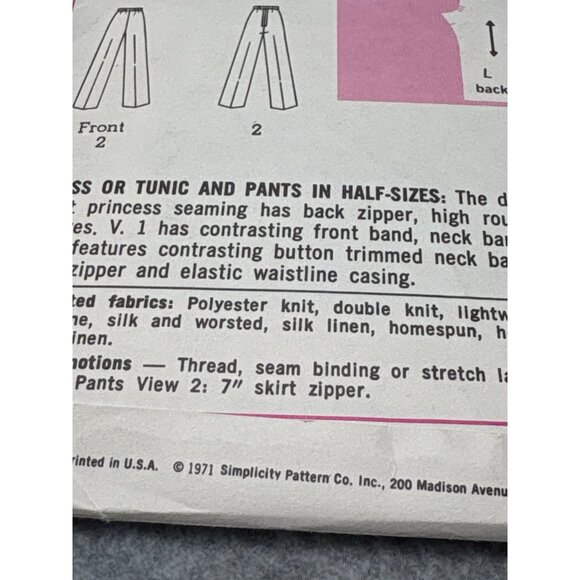 Simplicity 9630 Dress & Tunic Pants Pattern Size 16 1/2 Uncut - Picture 4 of 5